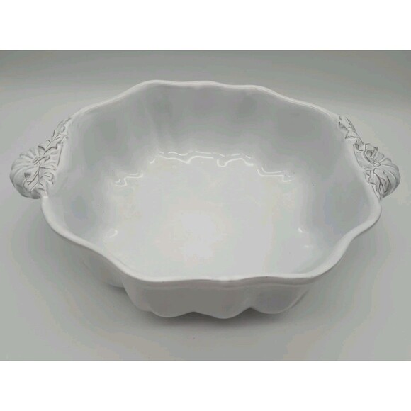 Sur La Table Bowl Embossed Pumpkin White Double Handled Serving 9" - Picture 2 of 9